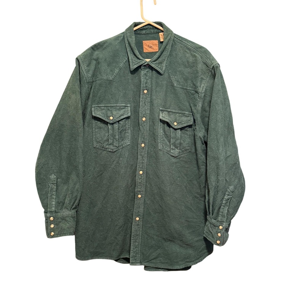 Moose Creek Mens XL‎ Green Heavyweight Cotton Western Snap Flannel Chamois Shirt